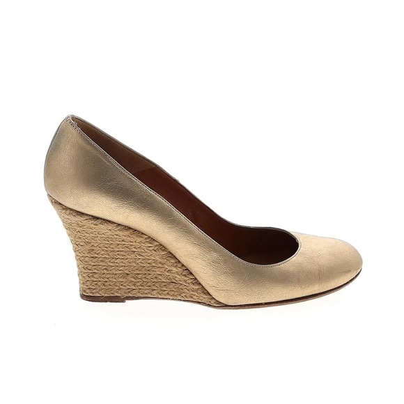 Lanvin Gold Metallic Leather Jute Wedge - Picture 2 of 6